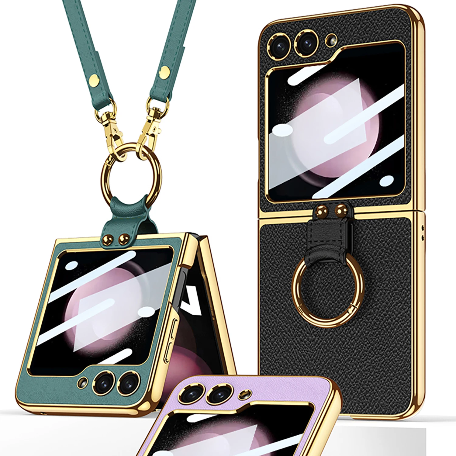 Тонкий кожаный чехол для Samsung Galaxy Z Flip 5 Гальванизированный с плечевым ремнем и вакуумным покрытием кольцо держатель Модный чехол
Тонкий кожаный чехол для Samsung Galaxy Z Flip 5 Гальванизированный с плечевым ремнем и вакуумным покрытием кольцо держатель Модный чехол