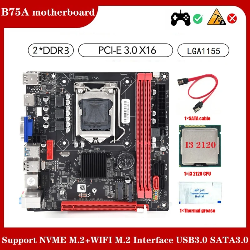 Материнская плата B75A LGA1155 DDR3 для компьютера + Процессор I3 2120 + термопаста + кабель SATA поддержка NVME M.2 + WIFI интерфейс M.2 USB3.0 SATA3.0
Материнская плата B75A LGA1155 DDR3 для компьютера + Процессор I3 2120 + термопаста + кабель SATA поддержка NVME M.2 + WIFI интерфейс M.2 USB3.0 SATA3.0