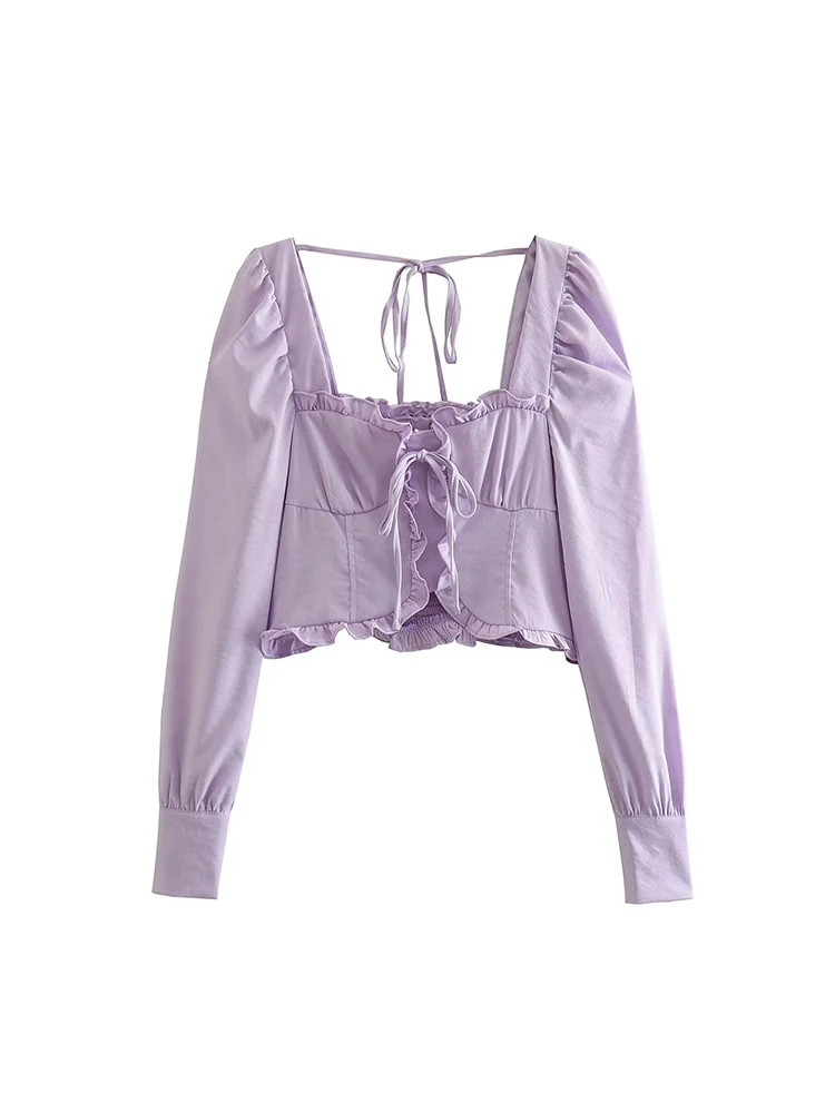 Женская блузка с длинным рукавом, Повседневная Свободная однотонная блузка в стиле ретро, с квадратным вырезом и бантом, в французском стиле, осень 2022 
Женская блузка с длинным рукавом, Повседневная Свободная однотонная блузка в стиле ретро, с квадратным вырезом и бантом, в французском стиле, осень 2022