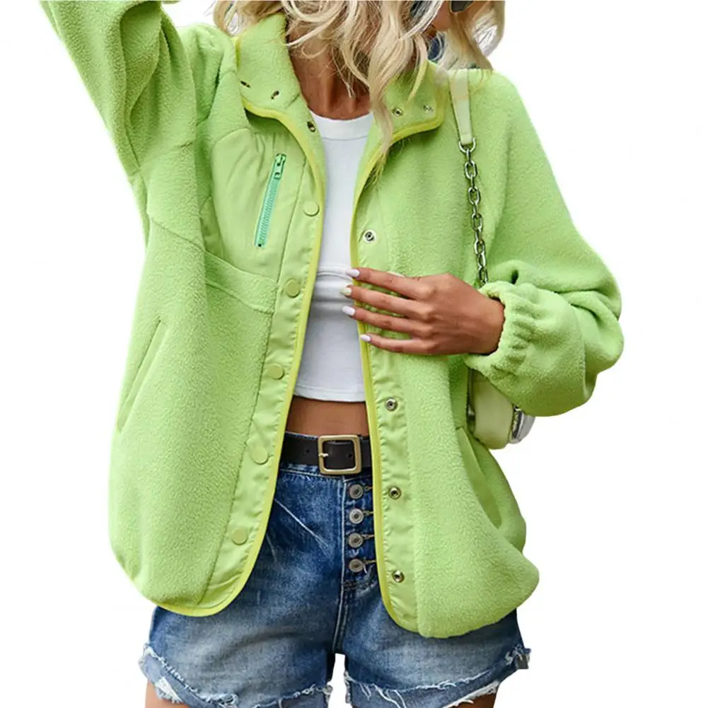 Women Winter Coat Zipper Decor Long Sleeves Lapel Single-breasted Plush Keep Warm Cardigan Thick Pure Color Lady Autumn Coat 
Women Winter Coat Zipper Decor Long Sleeves Lapel Single-breasted Plush Keep Warm Cardigan Thick Pure Color Lady Autumn Coat