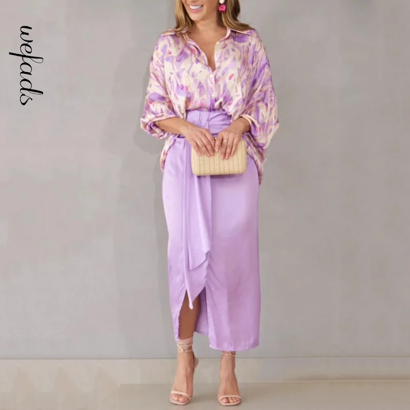 Wefads Women Two Piece Set Casual Printed Lapel Single Breasted Long Sleeve Shirt Top Pleated Lace Up Slit A-Line Skirt Sets
Wefads Women Two Piece Set Casual Printed Lapel Single Breasted Long Sleeve Shirt Top Pleated Lace Up Slit A-Line Skirt Sets