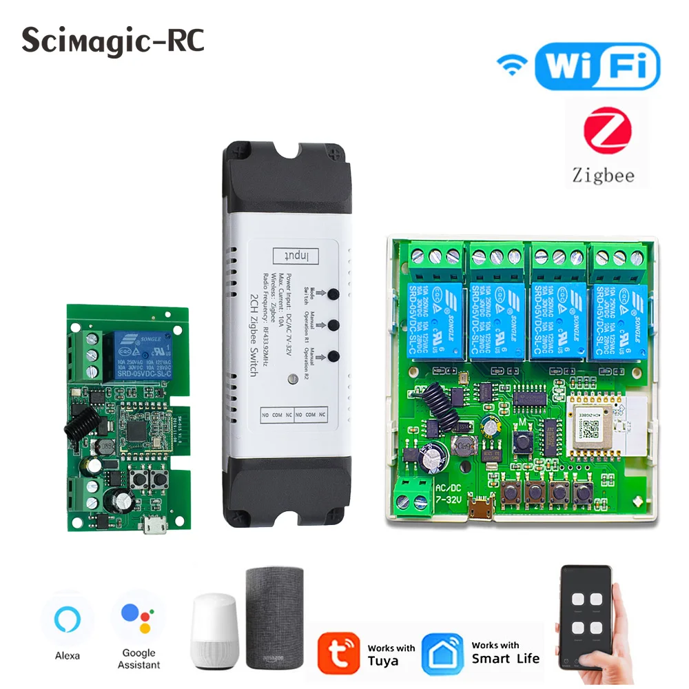 1/2/4 CH Zigbee Tuya Smart Switch Relay Module Timer DC5V 7-32V RF433Mhz Remote Control Light Switch Work With Alexa Google Home
1/2/4 CH Zigbee Tuya Smart Switch Relay Module Timer DC5V 7-32V RF433Mhz Remote Control Light Switch Work With Alexa Google Home