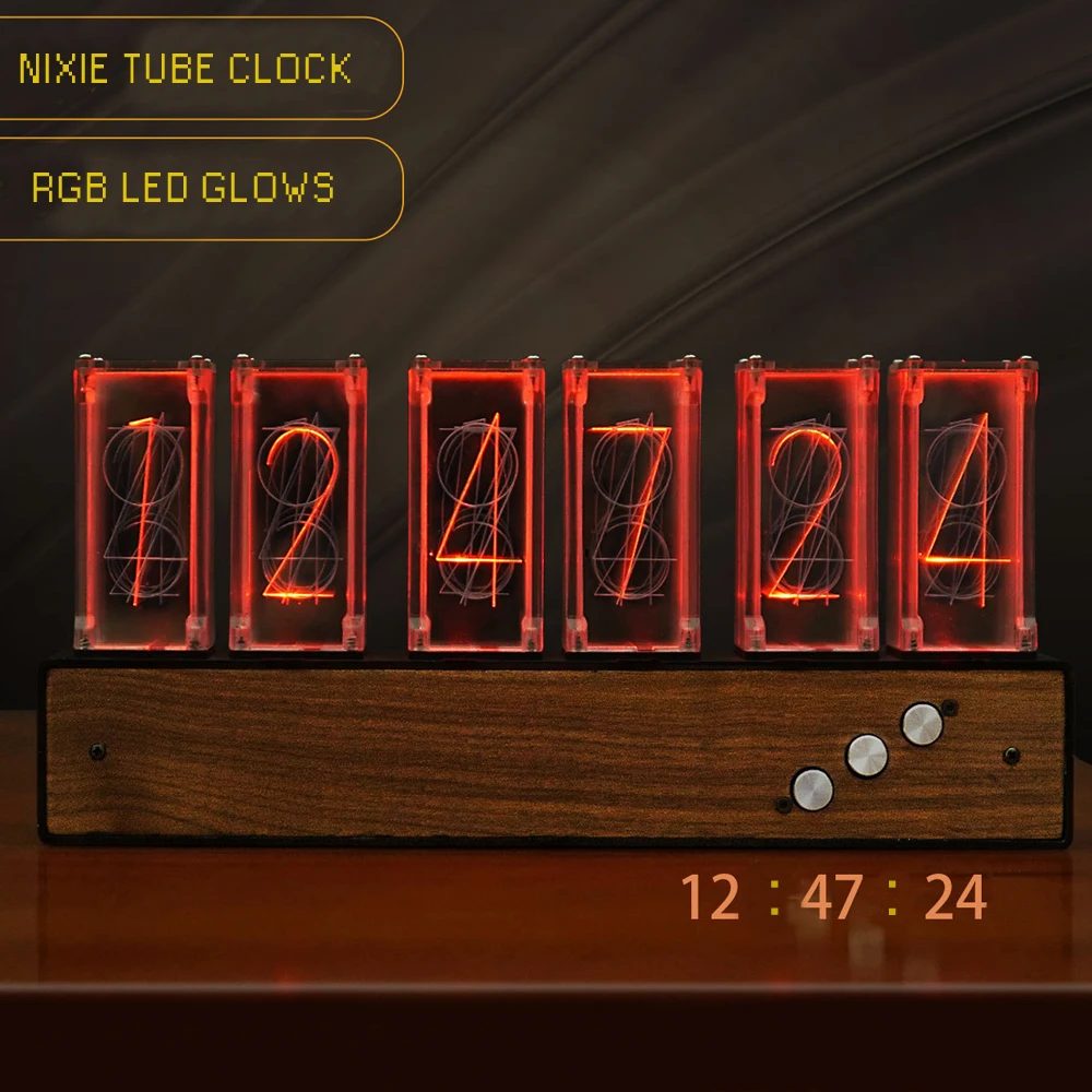 Digital RGB Nixie Tube Clock with Colorful LED Glows for Home Desktop Decoration. Luxury Box Packing for Gift Idea. 
Digital RGB Nixie Tube Clock with Colorful LED Glows for Home Desktop Decoration. Luxury Box Packing for Gift Idea.