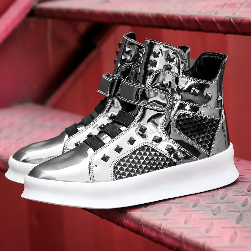 Silver Glitter Rivet Boots Men High Top Sneaker Punk Style Hook&Loop Men Designers Shoes Streetwear Trendy Men Platform Footwear
Silver Glitter Rivet Boots Men High Top Sneaker Punk Style Hook&Loop Men Designers Shoes Streetwear Trendy Men Platform Footwear