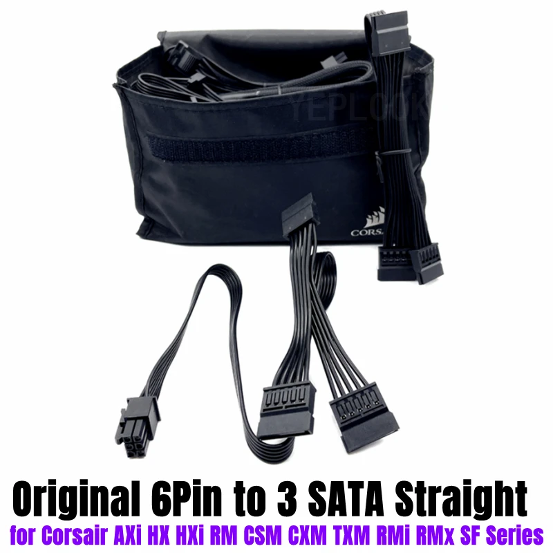 6Pin to 3 SATA for Corsair AX760 AX860 Modular PSU HDD SSD Power Supply Cable For AX Series Power Unit 18AWG 50+15+15cm
6Pin to 3 SATA for Corsair AX760 AX860 Modular PSU HDD SSD Power Supply Cable For AX Series Power Unit 18AWG 50+15+15cm