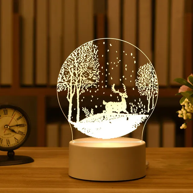 

Christmas Decoration 2023 Christmas Tree Elk 3D Acrylic USB Night Light Christmas Gift Navidad Noel 2022 New Year's Garland