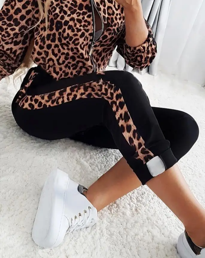 Fashion Long Sleeve Coat Skinny Pants Suit Streetwear Two Piece Sets Womens Outifits Leopaed Print Zipper Coat Pants Set
Fashion Long Sleeve Coat Skinny Pants Suit Streetwear Two Piece Sets Womens Outifits Leopaed Print Zipper Coat Pants Set
