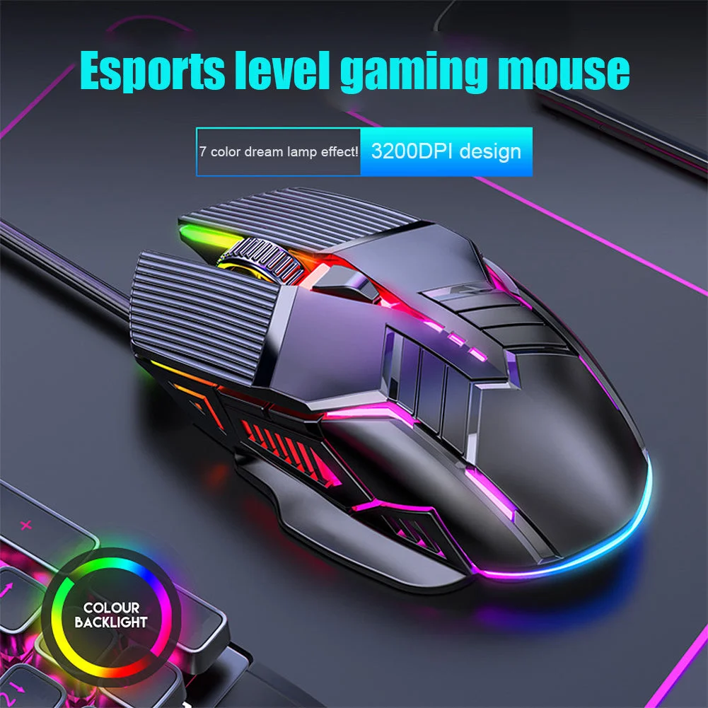 

Эргономичная Проводная игровая мышь 3200DPI, USB компьютерная мышь, игровая геймерская мышь RGB с подсветкой, 6 кнопок, эргономичная Бесшумная мышь для ПК и ноутбука