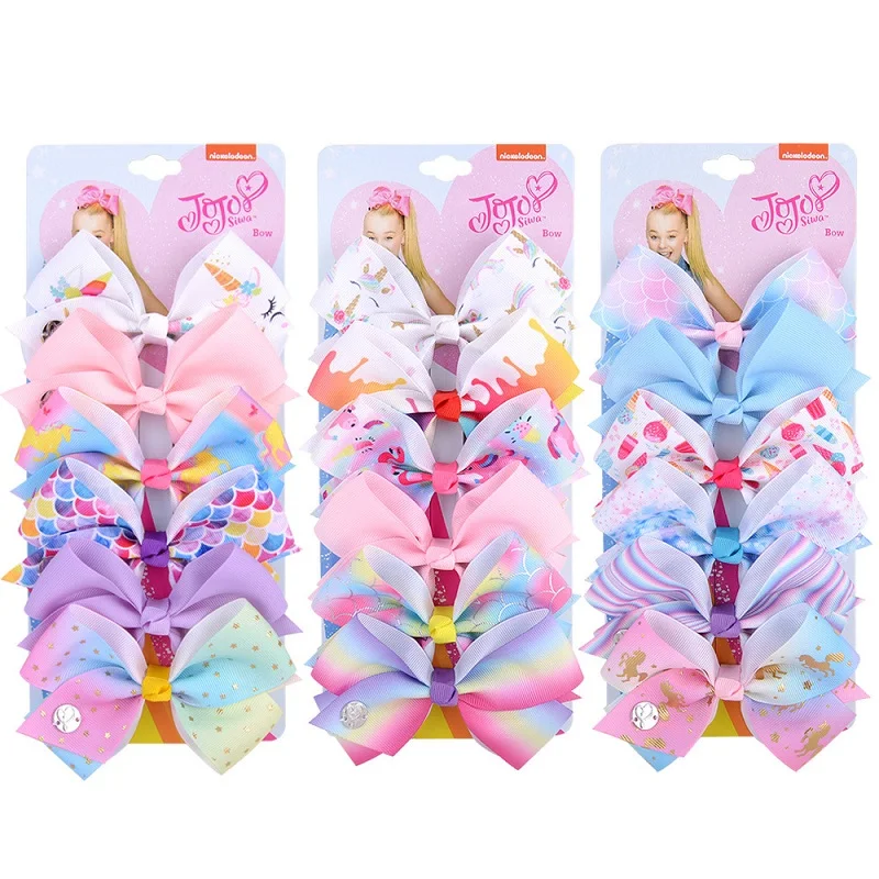 

6pcs/set 5inch Jojo Siwa Hair Bow JoJo Clips Rainbow Unicorn Hair Bows with Clip Grosgrain Ribbin Hairgrip Kids Hair Accessories