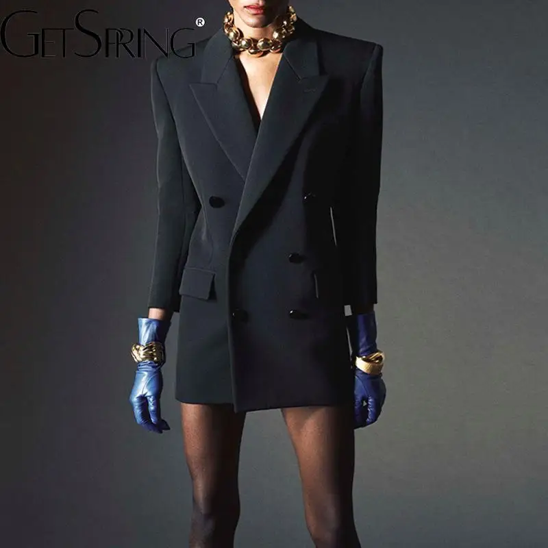 

Женский блейзер GetSpring, элегантный двубортный женский черный костюм с длинным рукавом, винтажный Женский блейзер, новинка 2022