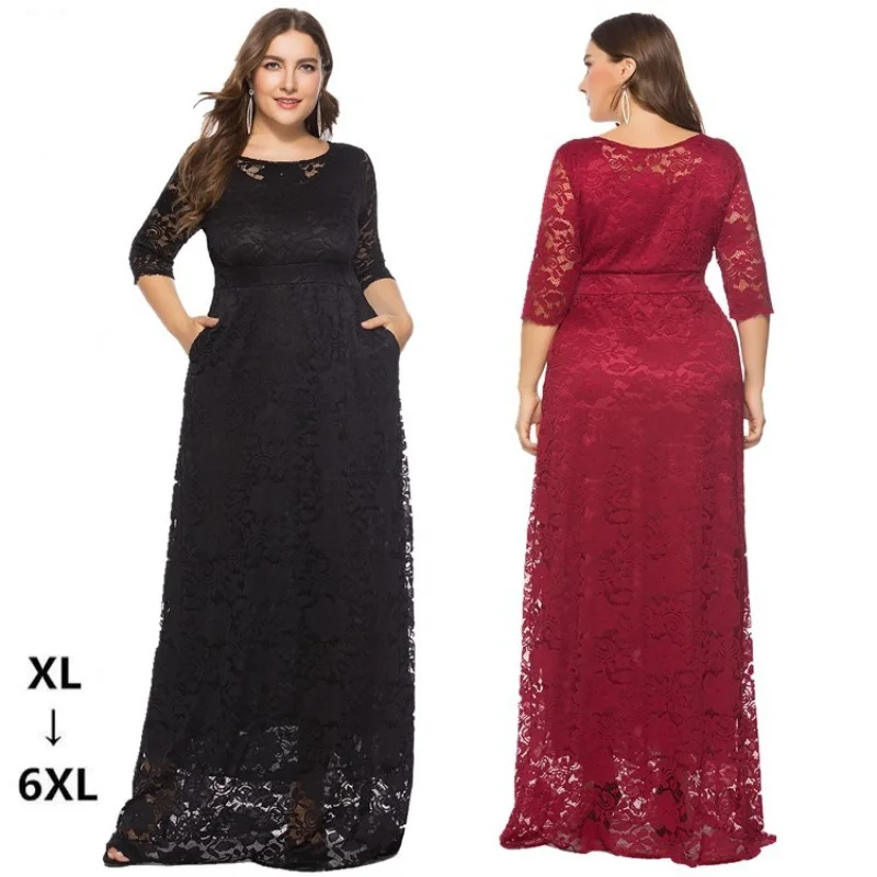 2023 Large Size Women's New Hollow Lace Pocket Dress High Quality Evening Dresses Long Dress From XL To 6XL
2023 Large Size Women's New Hollow Lace Pocket Dress High Quality Evening Dresses Long Dress From XL To 6XL