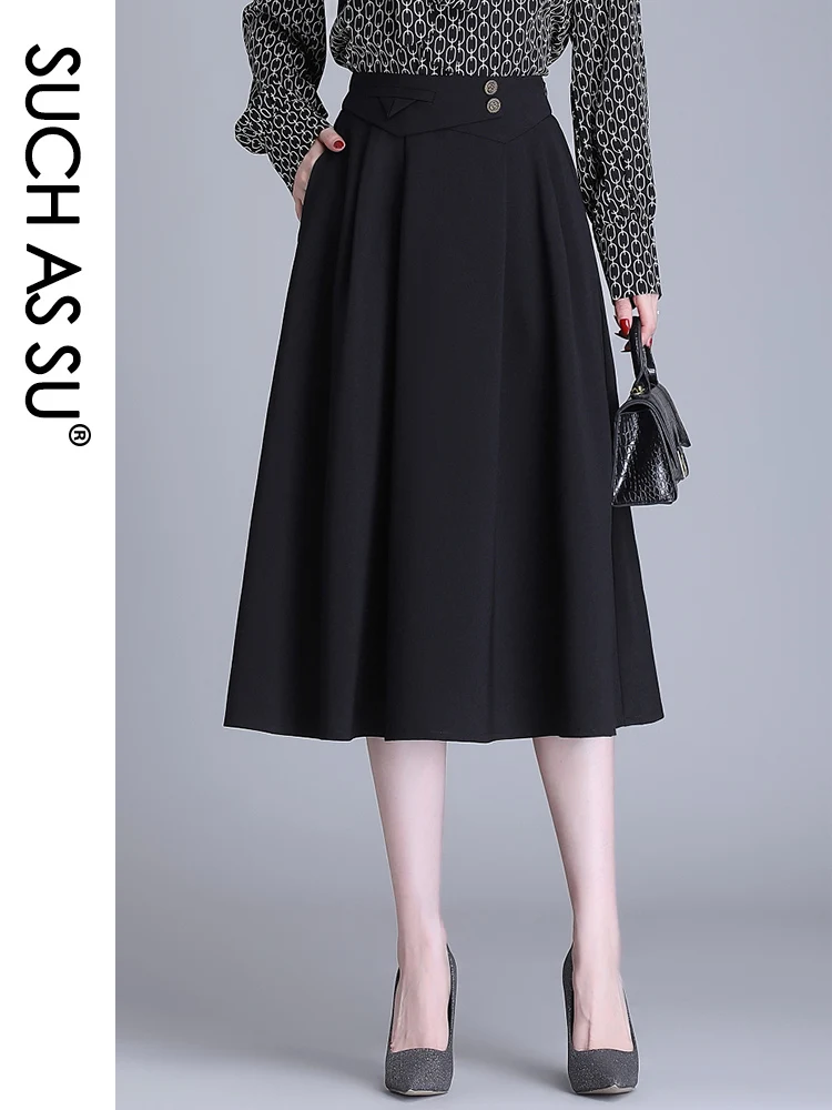SUCH AS SU New 2022 High Quality Spring Autumn Women's Pleated Black Lady S-3XL Female Twill A-LINE Mid-Long Pockets Skirt 8260
SUCH AS SU New 2022 High Quality Spring Autumn Women's Pleated Black Lady S-3XL Female Twill A-LINE Mid-Long Pockets Skirt 8260