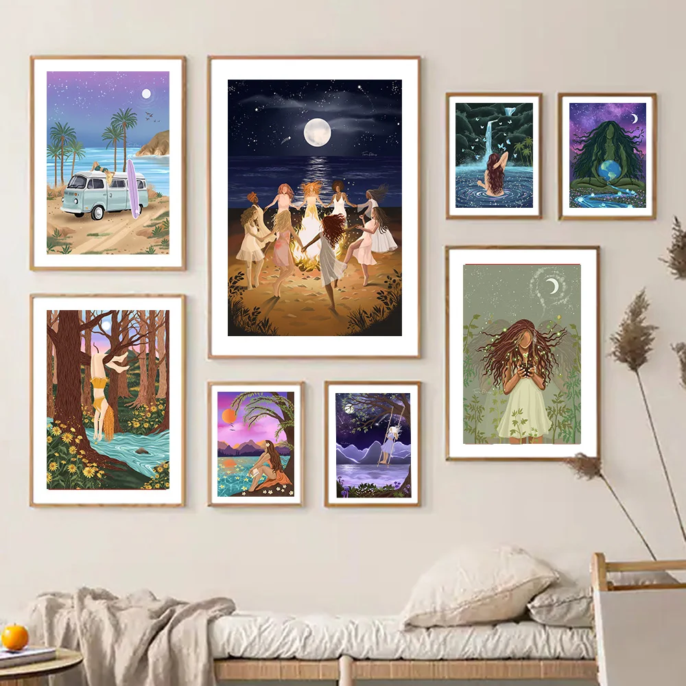 

Женская Картина на холсте Mother Nature, постеры и принты с девушкой на качели, женские картины на стену, декор для гостиной
