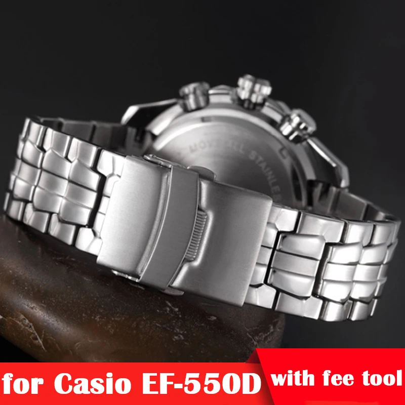 

316L Stainless Steel Watchband compatible for Casio Edifice EF-550D EF550 Solid metal Strap Folding Buckle Watch Band 22mm