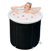 DIA 75/90CM Black Bath Bucket Adult Household Folding Bucket PVC Inflatable SPA Ice Bath Ice Therapy Double Layer Lid