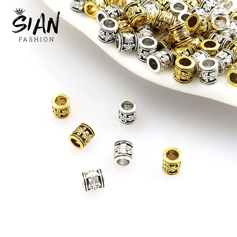 50pcs Vintage Tube Carved Flower Spacer Bead Charm Antique Silver Plated Alloy Big Hole Loose Beads DIY Bracelet Making Findings
50pcs Vintage Tube Carved Flower Spacer Bead Charm Antique Silver Plated Alloy Big Hole Loose Beads DIY Bracelet Making Findings