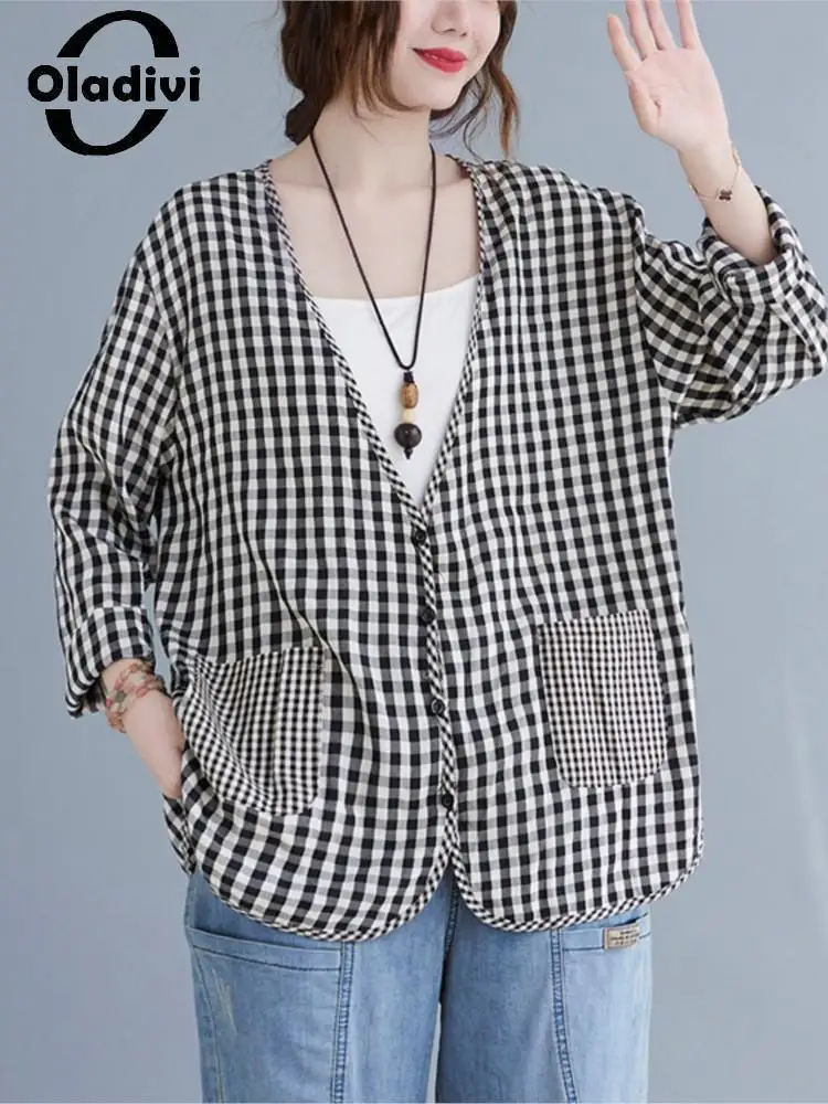 Oladivi 4 Colors 2022 Autumn New Long Sleeve V-Neck Pockets Blouses Fashion Ladies Casual Loose Shirts Plaid Top Blusas 1467 3XL
Oladivi 4 Colors 2022 Autumn New Long Sleeve V-Neck Pockets Blouses Fashion Ladies Casual Loose Shirts Plaid Top Blusas 1467 3XL