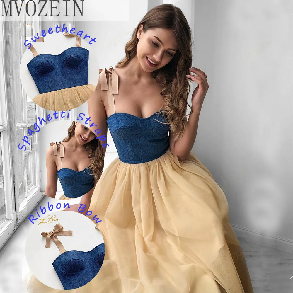 Real Photo Prom Dresses Sweetheart Spaghetti Straps Denim Evening Gown Tea Length Evening Dresses Short Tulle Homecoming Dresses
Real Photo Prom Dresses Sweetheart Spaghetti Straps Denim Evening Gown Tea Length Evening Dresses Short Tulle Homecoming Dresses