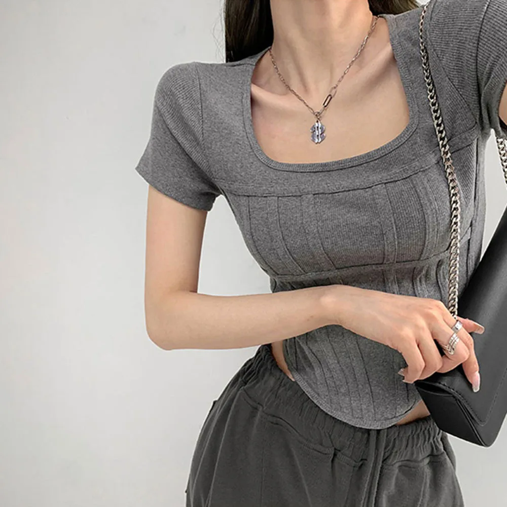 Summer Solid Short Sleeve Base T Shirt Large Square Collar Casual Streetwear Girls Korean Style Fashion Womens T-shirt Tees Tops
Summer Solid Short Sleeve Base T Shirt Large Square Collar Casual Streetwear Girls Korean Style Fashion Womens T-shirt Tees Tops