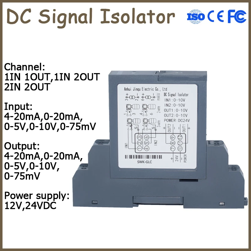 Signal Isolator 4-20mA 0-20mA 0-5V 10V 75mV Current Voltage Transmitter Converter Plug-in Type DC Signal Isolation Distributor
Signal Isolator 4-20mA 0-20mA 0-5V 10V 75mV Current Voltage Transmitter Converter Plug-in Type DC Signal Isolation Distributor