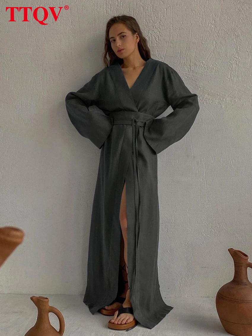 TTQV Casual V-neck Gray Cotton Women's Dresses Autumn Elagant Lace-up High Waisted Dresses Fashion Floor-length Dress Homewear
TTQV Casual V-neck Gray Cotton Women's Dresses Autumn Elagant Lace-up High Waisted Dresses Fashion Floor-length Dress Homewear