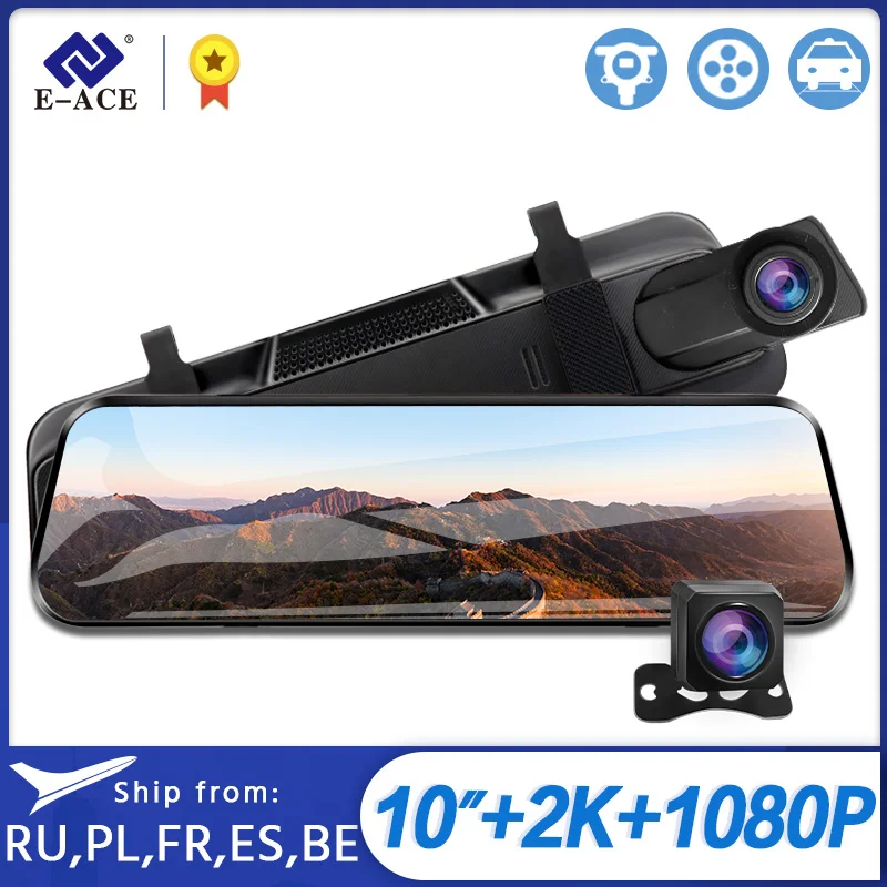 

E-ACE 2.5K Mirror Camera For Car Touch Screen Video Recorder Rearview Mirror Dashcam 1440P GPS Wifi 24H Parking DVR Black Box