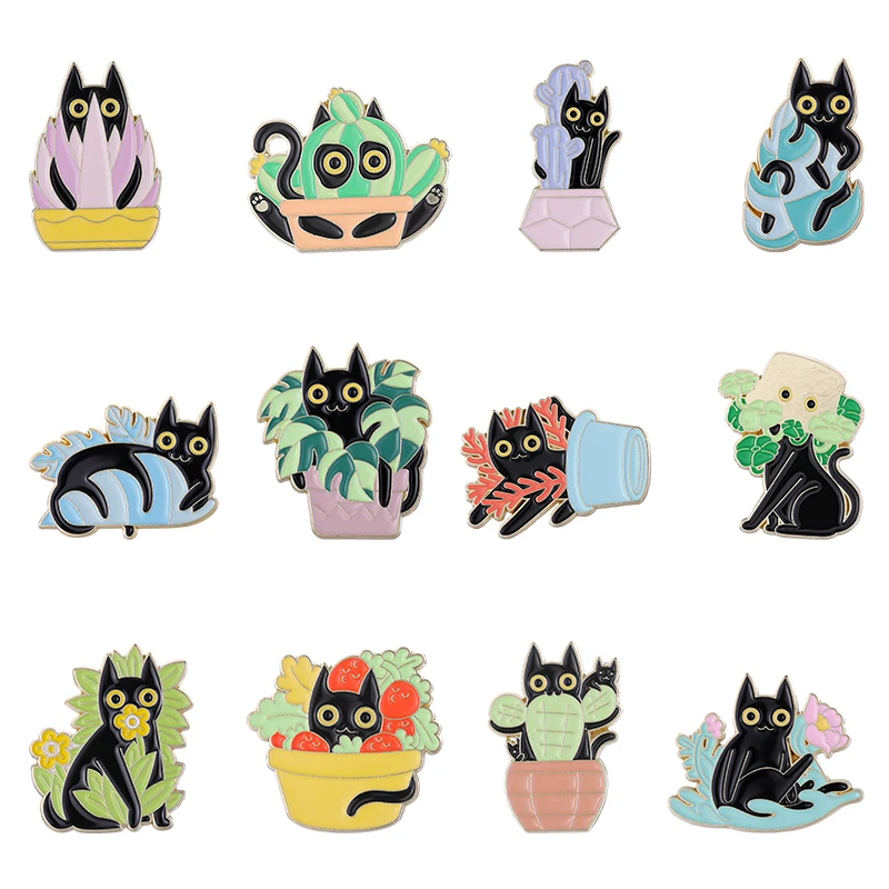 Potted Plant Cats Enamel Pins Black Cat Kittty Hidding Behind Plants Brooch Lapel Badges Jewelry Gift for Planting Friends Kids
Potted Plant Cats Enamel Pins Black Cat Kittty Hidding Behind Plants Brooch Lapel Badges Jewelry Gift for Planting Friends Kids