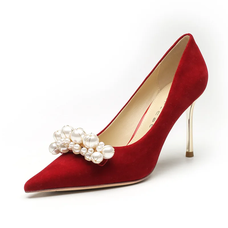 Women's shoes Pointed toe high heels female satin satin heel shallow mouth pearl single shoes red bridal wedding shoes banquet
Women's shoes Pointed toe high heels female satin satin heel shallow mouth pearl single shoes red bridal wedding shoes banquet