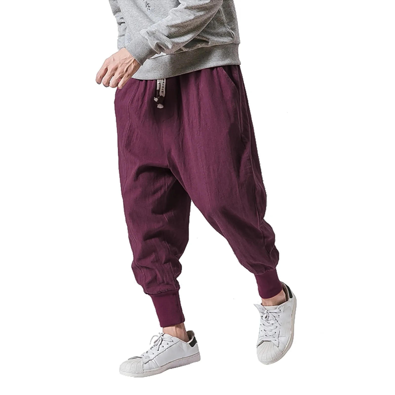 Elastic Drop-crotch Waist Joggers Casual Pants Trousers Solid Men Cotton-linen Men's pants 
Elastic Drop-crotch Waist Joggers Casual Pants Trousers Solid Men Cotton-linen Men's pants