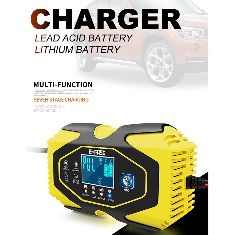 E-Fast Automatic Car Battery Charger 12V/24V Power Pulse Repair With LCD Digital Display Wet Dry Lead Acid Chargers
E-Fast Automatic Car Battery Charger 12V/24V Power Pulse Repair With LCD Digital Display Wet Dry Lead Acid Chargers
