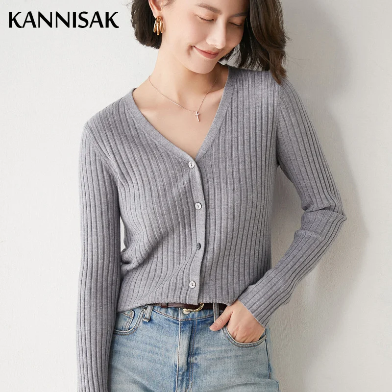 

2023 Autumn Winter Womens Sweater Cardigans V-neck Single Breasted Slim Fit Stretch Knitted Tops Solid Cardigan Bottoming Shirt