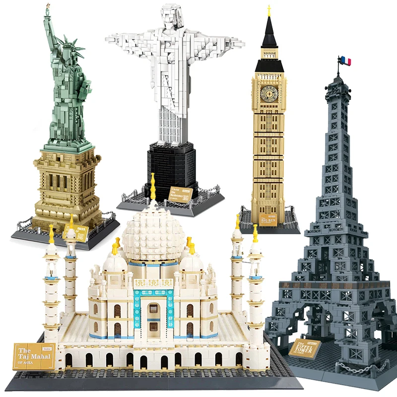 

City Architecture Big Ben Eiffel Tower Paris World Famous Building Bricks Statue Liberty America Taj Mahal Construction Toys