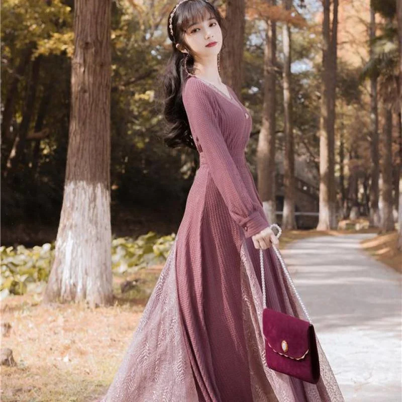French Platycodon grandiflorum first love dress gentle wind fairy skirt length super fairy knitting stitching lace purple
French Platycodon grandiflorum first love dress gentle wind fairy skirt length super fairy knitting stitching lace purple
