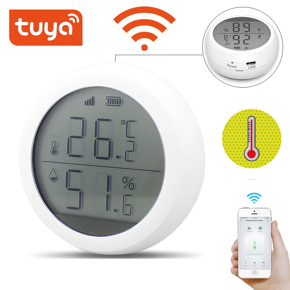 Умный Цифровой гигрометр Tuya, Wi-Fi датчик температуры и влажности, ЖК-дисплей, работает с приложением и Alexa Google Assistant
Умный Цифровой гигрометр Tuya, Wi-Fi датчик температуры и влажности, ЖК-дисплей, работает с приложением и Alexa Google Assistant