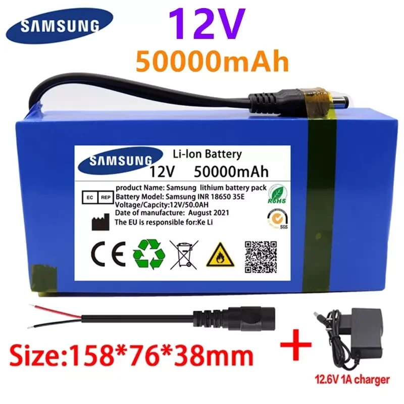 2022 New 12v 18650 50000mAh Lithium-ion Battery pack DC 12.6V 50Ah battery With EU Plug+12.6V1A charger+DC bus head wire
2022 New 12v 18650 50000mAh Lithium-ion Battery pack DC 12.6V 50Ah battery With EU Plug+12.6V1A charger+DC bus head wire