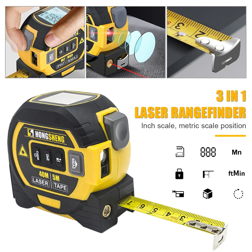3 in 1 Laser Rangefinder Multifunctional 5m Tape Measure Ruler Infrared 40m Range Finder Meter Building Measurement Tools
3 in 1 Laser Rangefinder Multifunctional 5m Tape Measure Ruler Infrared 40m Range Finder Meter Building Measurement Tools