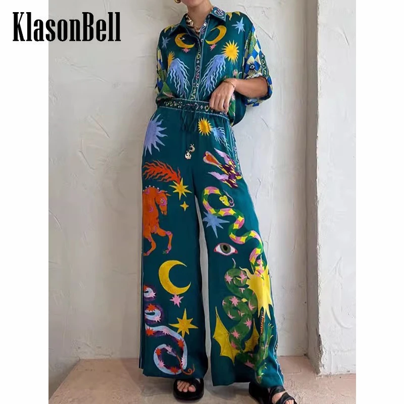 7.15 KlasonBell Holiday Fashion Crescent Moon Star Cartoon Print Silk Shirt Or Wide Leg Pants Set Women
7.15 KlasonBell Holiday Fashion Crescent Moon Star Cartoon Print Silk Shirt Or Wide Leg Pants Set Women