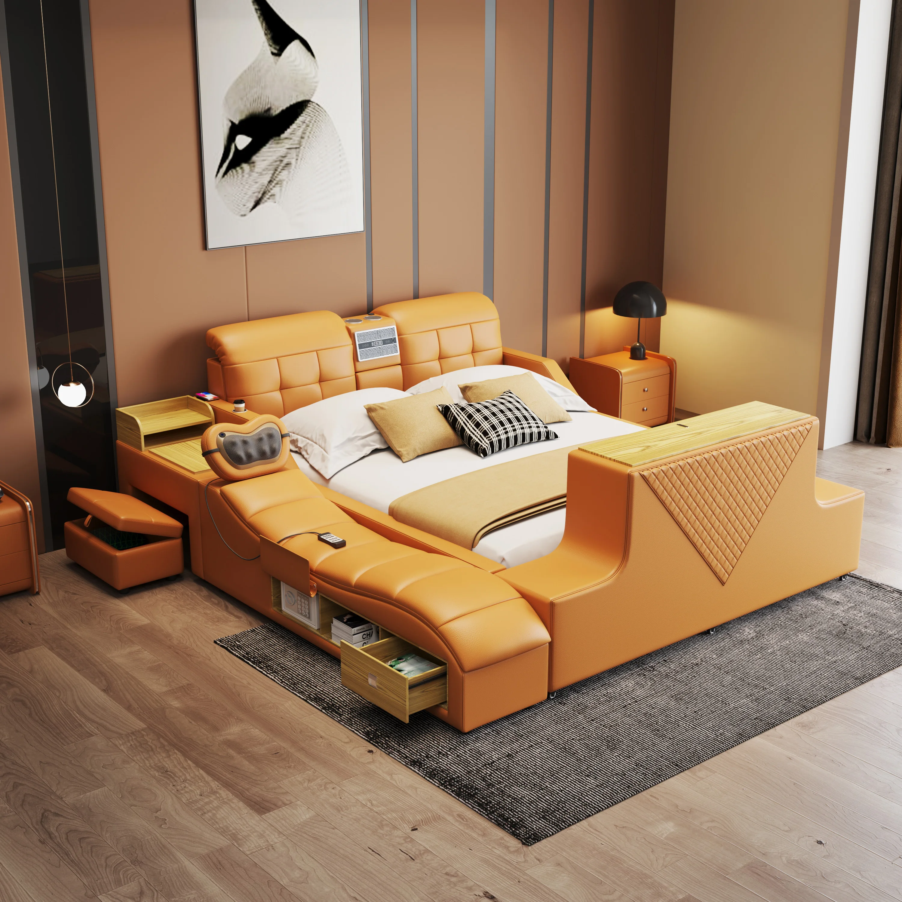 MINGDIBAO Ultimate Bed - Tech Smart Bed with Genuine Leather, Multifunctional Bed Frame, Massage, Speaker, Air Purifier and Safe
MINGDIBAO Ultimate Bed - Tech Smart Bed with Genuine Leather, Multifunctional Bed Frame, Massage, Speaker, Air Purifier and Safe