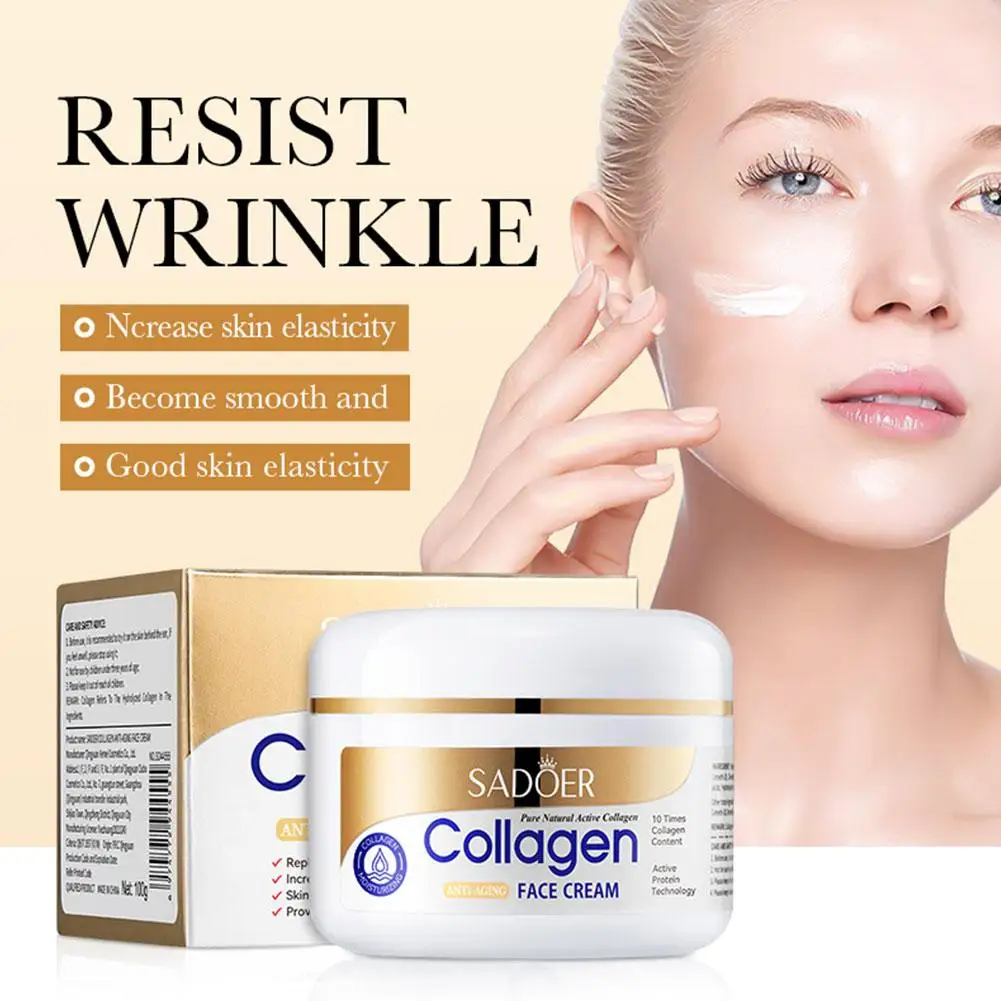 

Net 100g SADOER Active Collagen Anti-Aging Face Cream Fade Skin Elasticity Plump Expression Increase Wrinkles Anti-wrinkle E8R1
