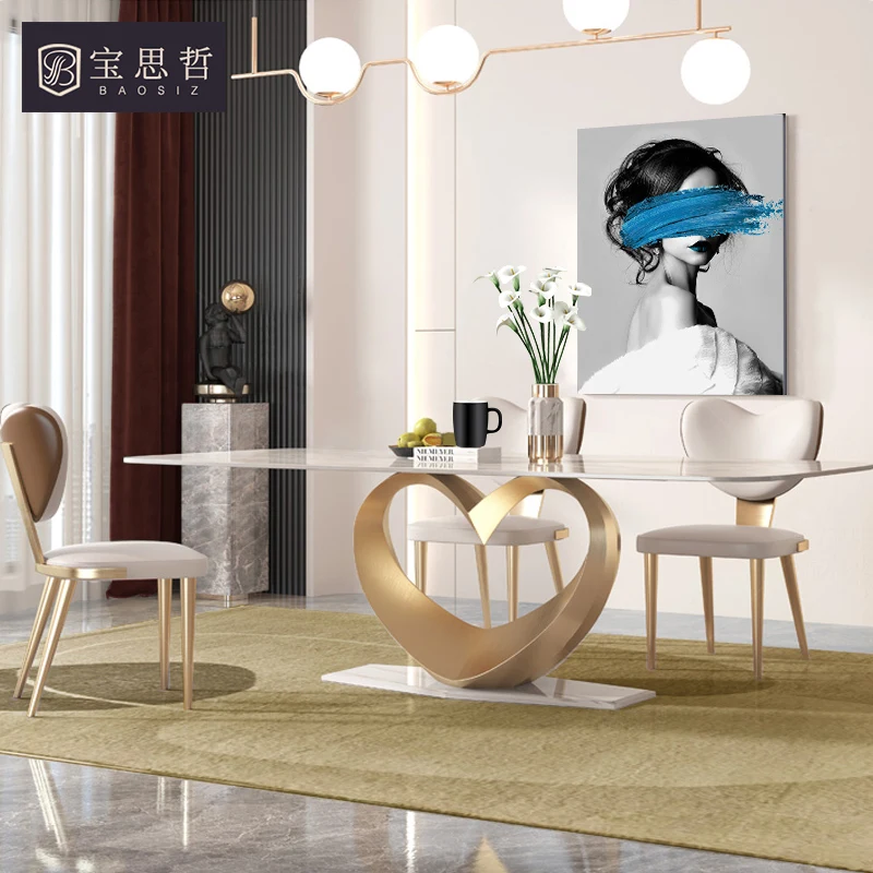 

Luxury high-end rock rectangular dining table, family dining room villa, modern minimalist designer dining table and chair combi