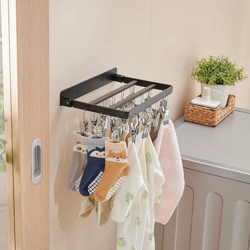 Jsmile Design Wall Mounted Sock Drying Rack with 26 Clips, Foldable Towel, Underwear and Clothes Hanger (Grey)
Jsmile Design Wall Mounted Sock Drying Rack with 26 Clips, Foldable Towel, Underwear and Clothes Hanger (Grey)