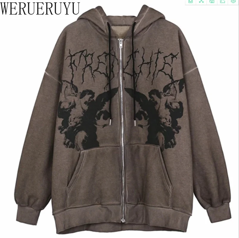 Casual Vintage Angel Print Hooded Women Zip Up Long Sleeve Pocket Autumn Winter Streetwear Coat Y2K Aesthetic Loose Sweatshirts
Casual Vintage Angel Print Hooded Women Zip Up Long Sleeve Pocket Autumn Winter Streetwear Coat Y2K Aesthetic Loose Sweatshirts