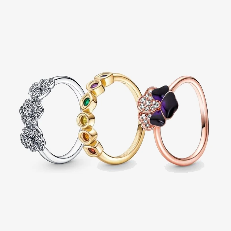 925 Sterling Silver Rose Gold Charm Jewelry Three Linked Pansy Pandora Rings Infinity Stones Dark Purple Spring New Women Acce
925 Sterling Silver Rose Gold Charm Jewelry Three Linked Pansy Pandora Rings Infinity Stones Dark Purple Spring New Women Acce
