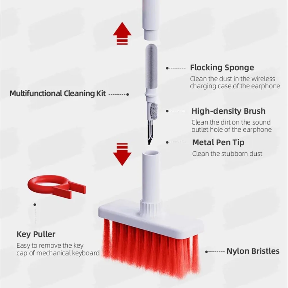 5 in 1 Keyboard Earphone Cleaner Multi-Function Computer Cleaning Tools Kit Soft Brush Corner Gap Duster with Keycap Puller
5 in 1 Keyboard Earphone Cleaner Multi-Function Computer Cleaning Tools Kit Soft Brush Corner Gap Duster with Keycap Puller