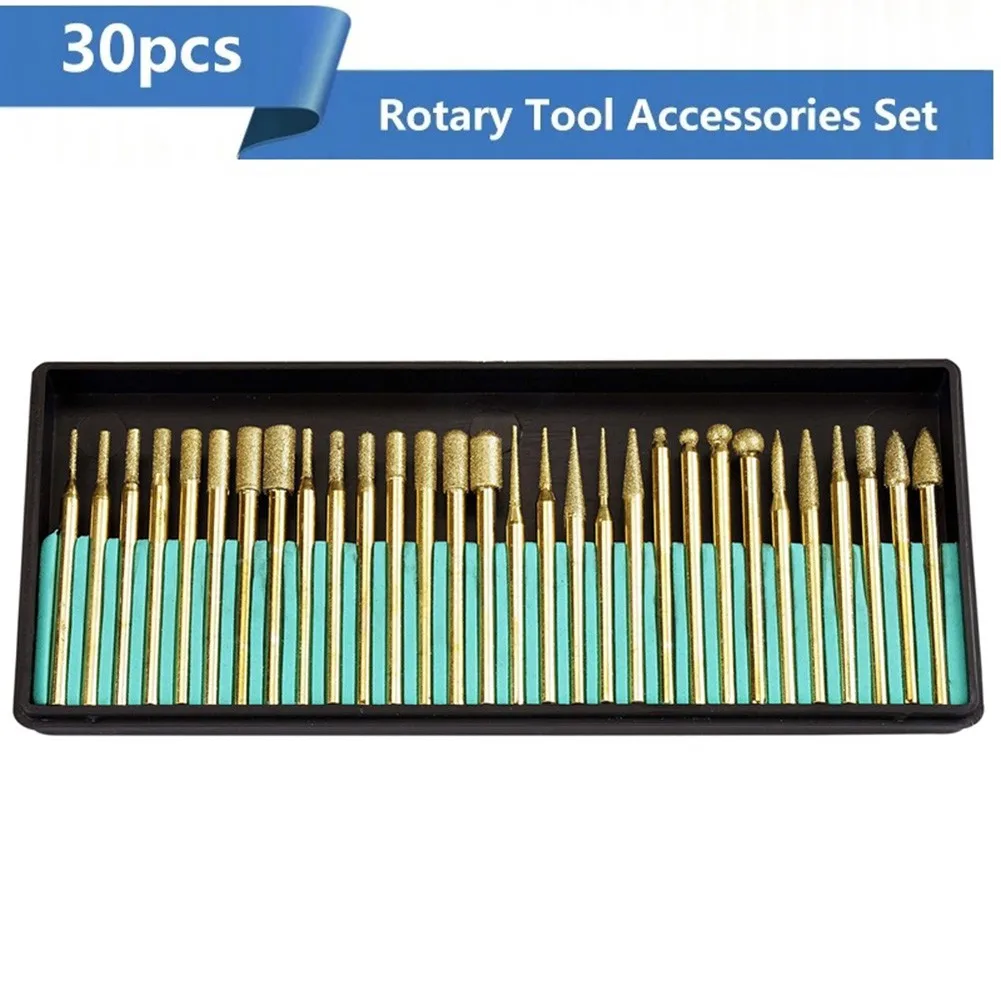 30PCS/set 3mm Shank Diamond Grinding Needle Polishing Needle Titanium Coated 28000 Max RPM For Drilling Jade/Glasses/Stones
30PCS/set 3mm Shank Diamond Grinding Needle Polishing Needle Titanium Coated 28000 Max RPM For Drilling Jade/Glasses/Stones