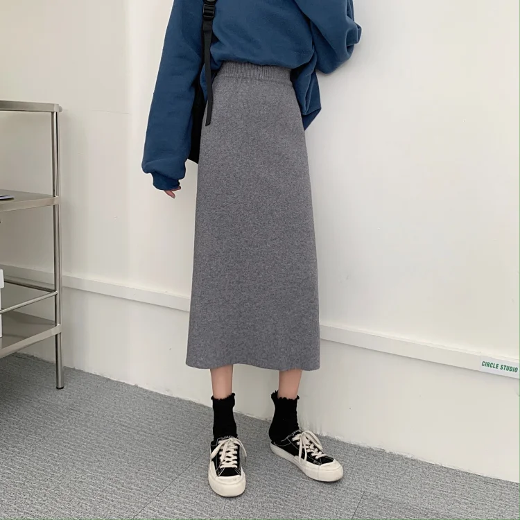 Women Straight Knit Skirt with Slit Elastic High Korean Style Waist Long A-Line Solid Skirt Basic All Match Casual 8 Color I184
Women Straight Knit Skirt with Slit Elastic High Korean Style Waist Long A-Line Solid Skirt Basic All Match Casual 8 Color I184