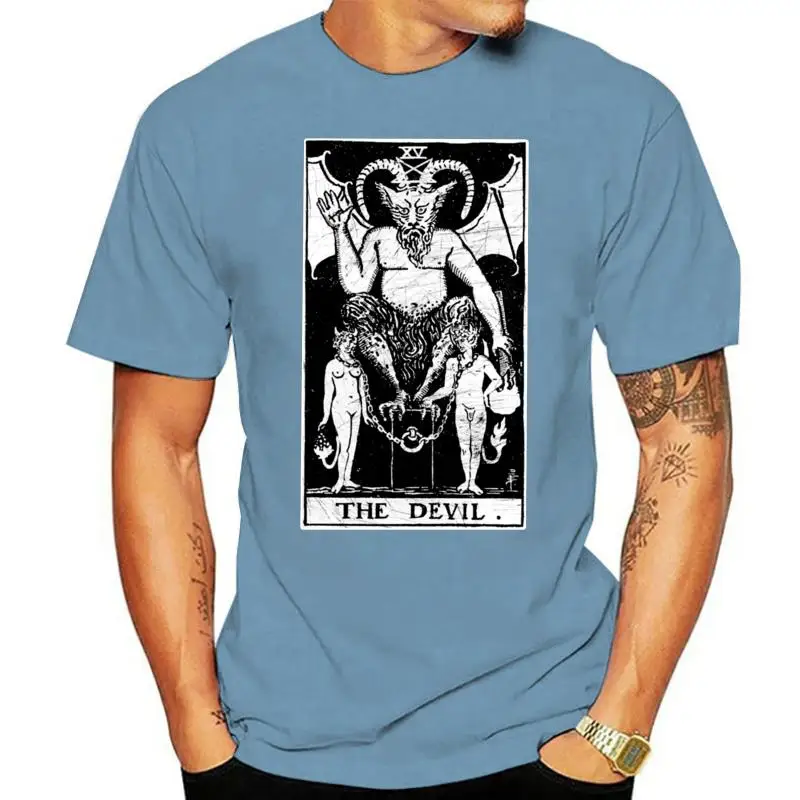 Футболки с дьявольским Таро картой Майер Аркана, топы для мелодий, оккультистические футболки, Мужская хлопковая футболка премиум-класса 
Футболки с дьявольским Таро картой Майер Аркана, топы для мелодий, оккультистические футболки, Мужская хлопковая футболка премиум-класса