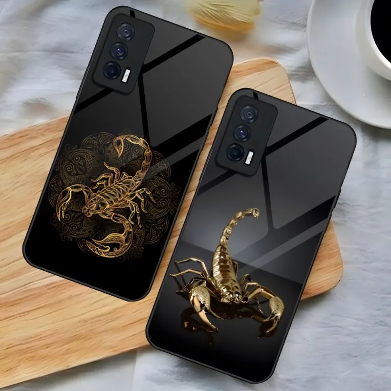 

Gold Scorpion Hybrid Phone Case For Vivo S12 S10 S9 IQOO Z3 U5 NEO5 Y30 7 9 8 X73 Y76 Y70 Y55 Y31 X70 X60 Pro Toughened Glass