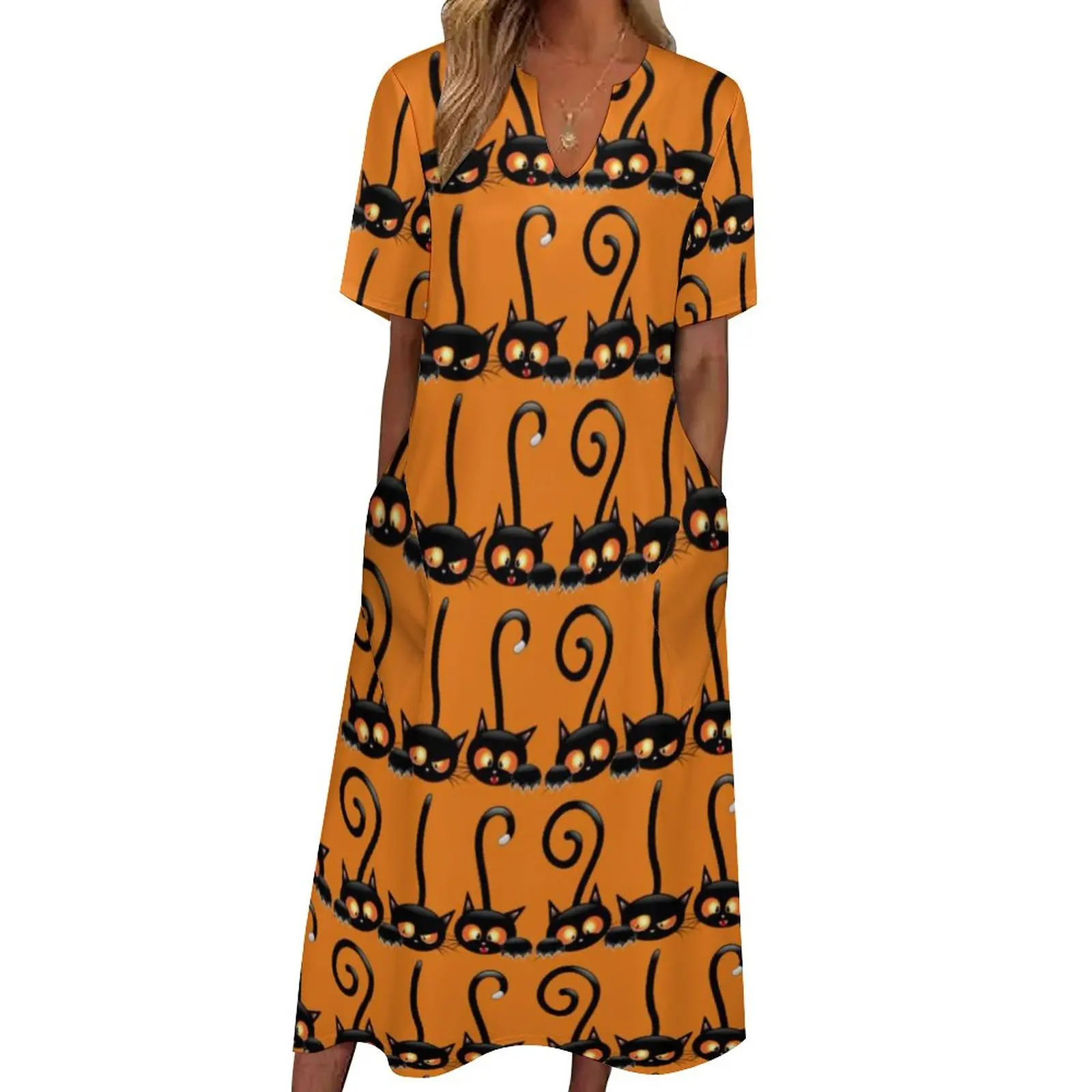 Black Cat Print Dress Happy Halloween Party Maxi Dress Aesthetic Casual Long Dresses Women V Neck Design Big Size Vestido
Black Cat Print Dress Happy Halloween Party Maxi Dress Aesthetic Casual Long Dresses Women V Neck Design Big Size Vestido