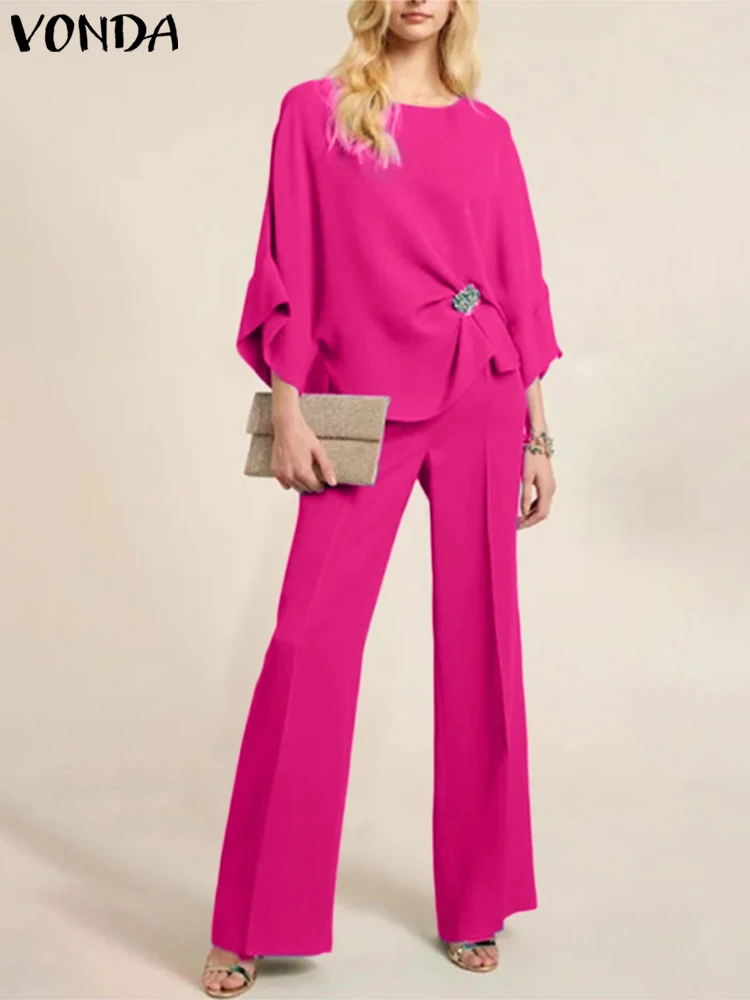 VONDA Autumn Elegant Party Matching Sets Women Pant Suits Sexy Sets Flare Sleeve Blouse and Casual Elastic Waist Wide Leg Pant
VONDA Autumn Elegant Party Matching Sets Women Pant Suits Sexy Sets Flare Sleeve Blouse and Casual Elastic Waist Wide Leg Pant